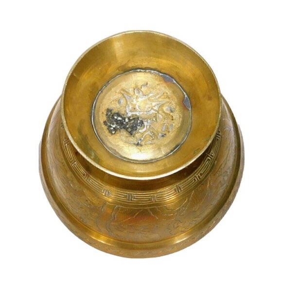 Vintage bronze or brass Asian decorative 10" bowl, 5.5" tall - Picture 5 of 6